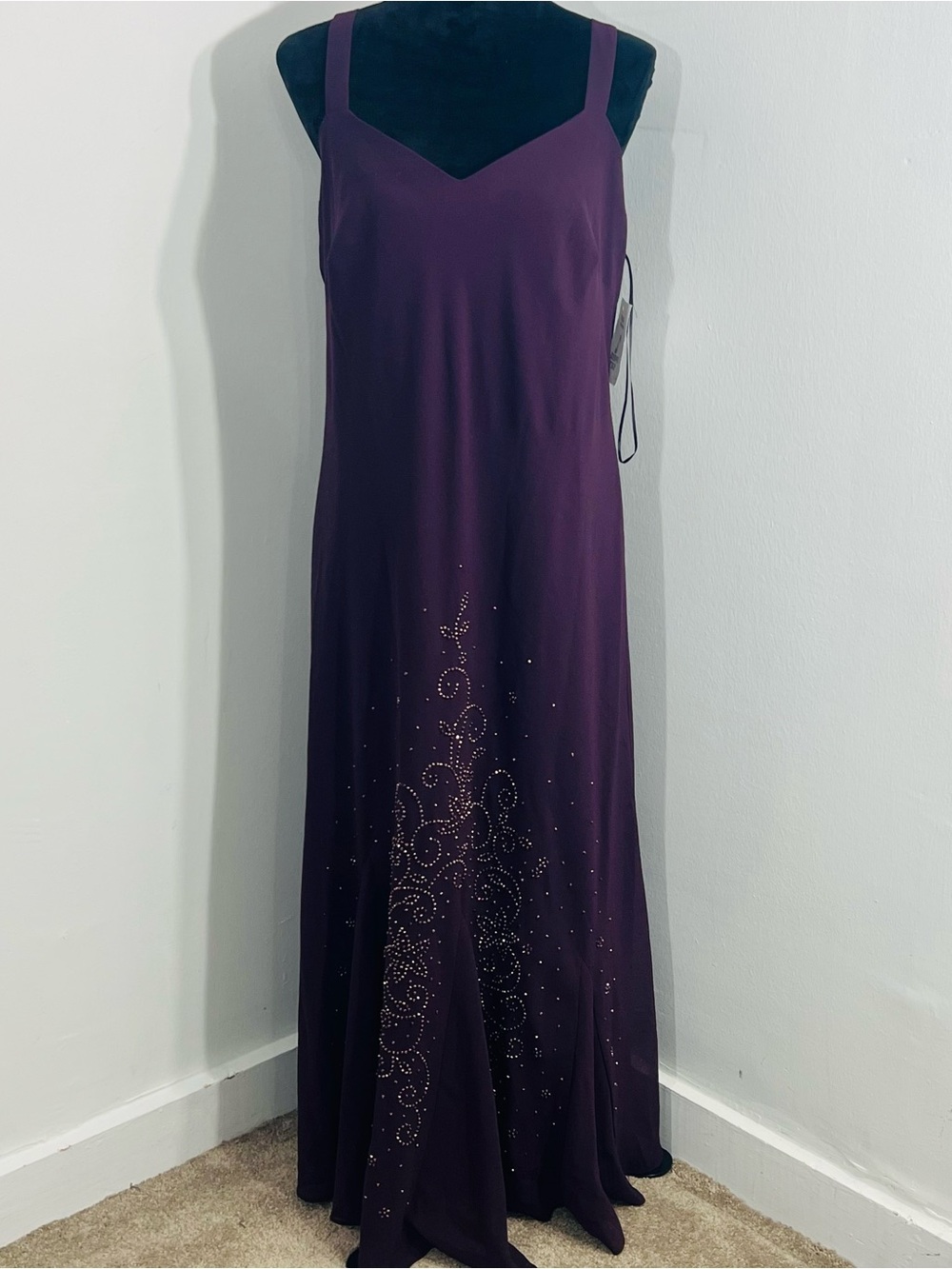R&M Richards 2 Pc Maxi Eggplant Dress Set Made In USA Sheer NEW Size 16 Chiffon - Picture 2 of 13